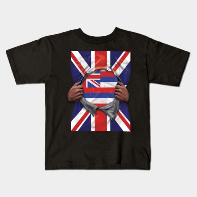 Hawaii Flag Great Britain Flag Ripped - Gift for Hawaiian From Hawaii Kids T-Shirt by Country Flags